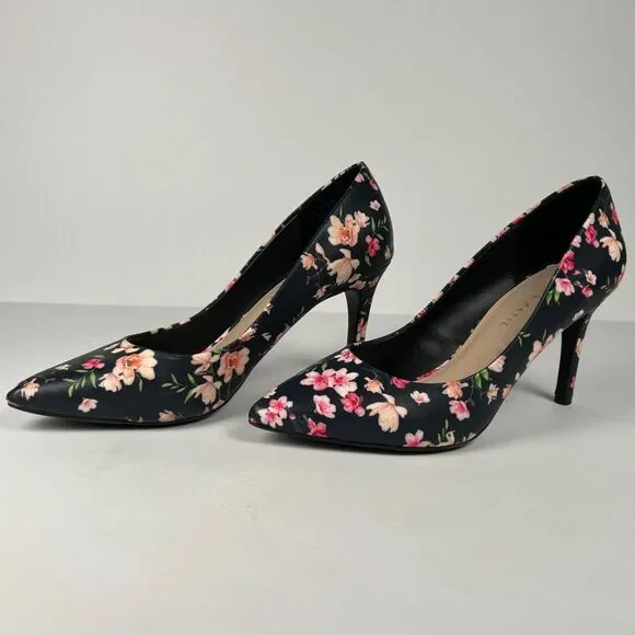 Kelly & Katie Sz 10 Navy Astivia Floral Pumps Heels Flowers Spring Pumps - Picture 2 of 11